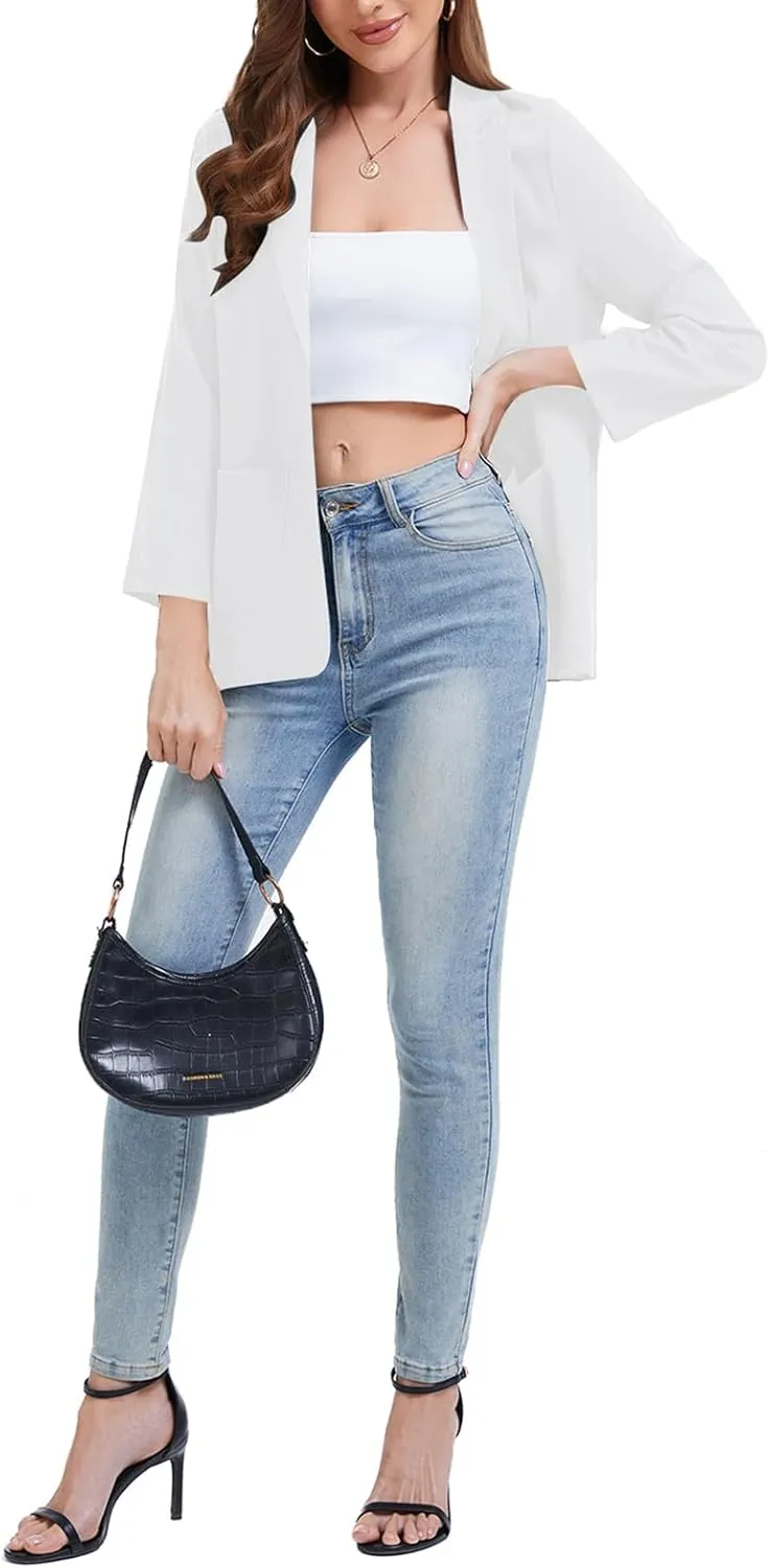 Women's Linen Blazer Jacket 2025 Lightweight Button Lapel Casual Long Sleeve Work Office Summer Jackets