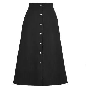 Women's Spring Fall High Waist Corduroy A-Line Slim Button Front Solid Color Midi Skirts