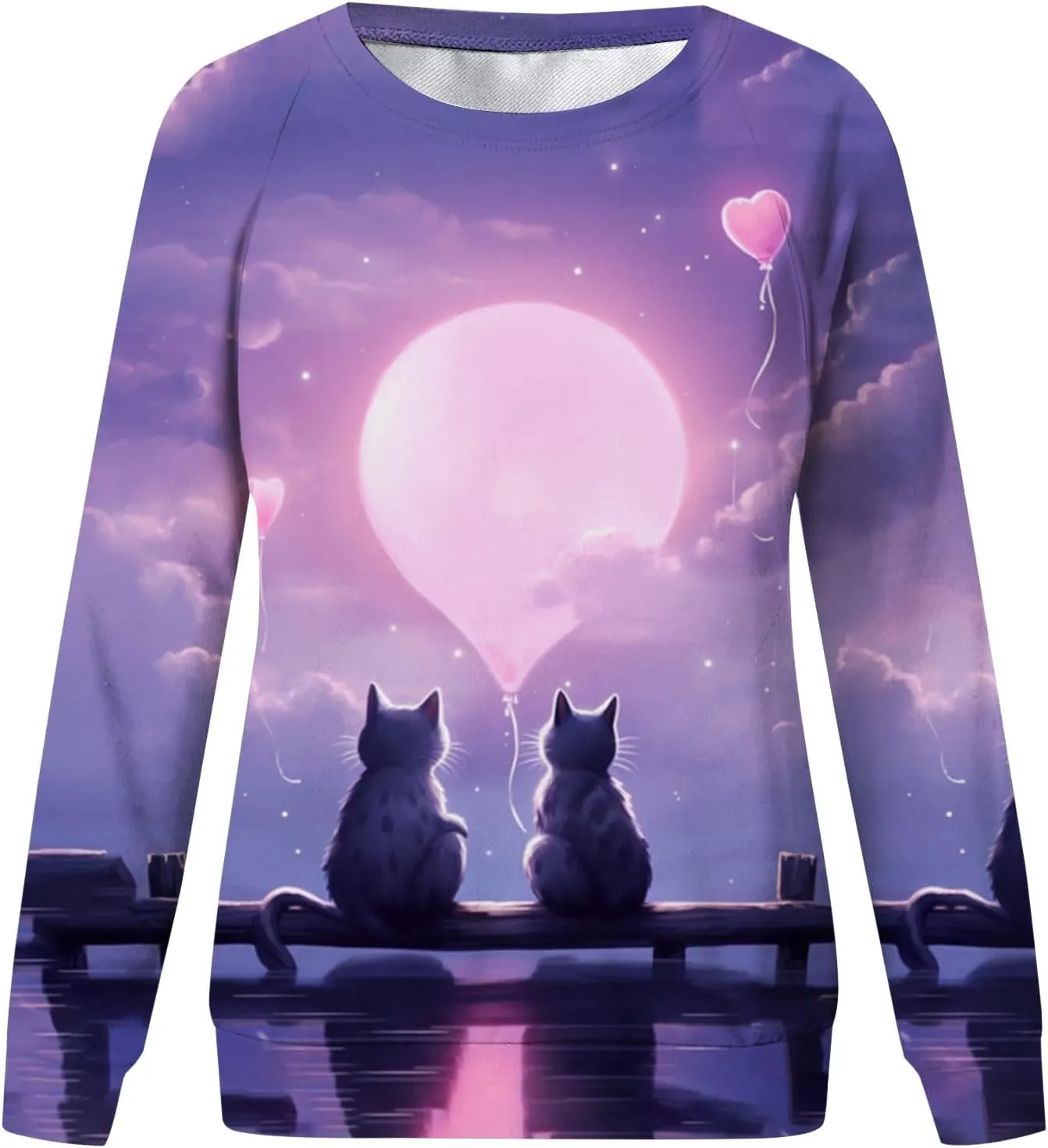 Womens Valentine's Day Sweatshirt Casual Love Heart Graphic Shirt Round Neck Pullover Cute Tops Long Sleeve Hoodie