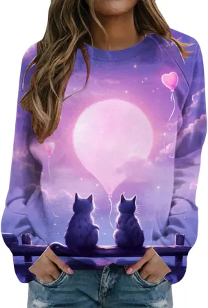 Womens Valentine's Day Sweatshirt Casual Love Heart Graphic Shirt Round Neck Pullover Cute Tops Long Sleeve Hoodie
